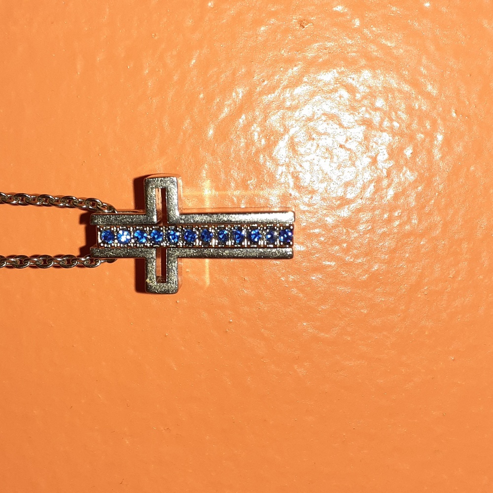 Cross necklace w/ sapphires